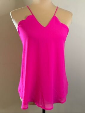 Naked Zebra Hot Pink Scallop V-Neck Spaghetti Strap Tank